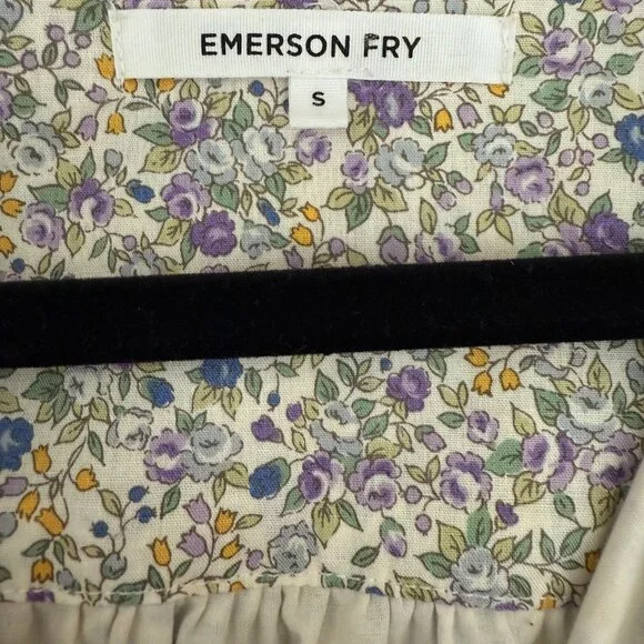 Emerson Fry Elina Blouse Indigo + Purple Calico Size Small - Picture 4 of 5